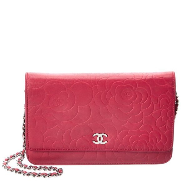 Wallet on a Chain WOC Lambskin Leather Pink Shoulder Bag - Picture 1 of 5